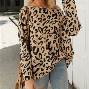 Brand new Long sleeve waffle knit animal print top